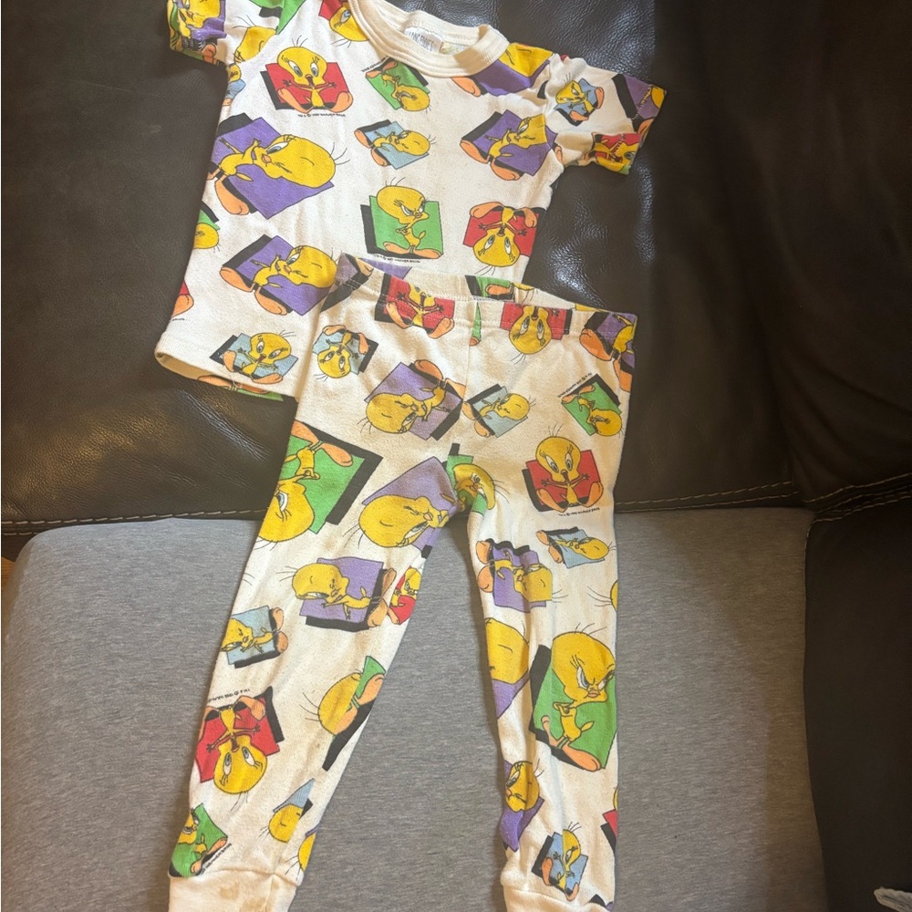 Kids Cartoon Pajama Set - White and Yellow